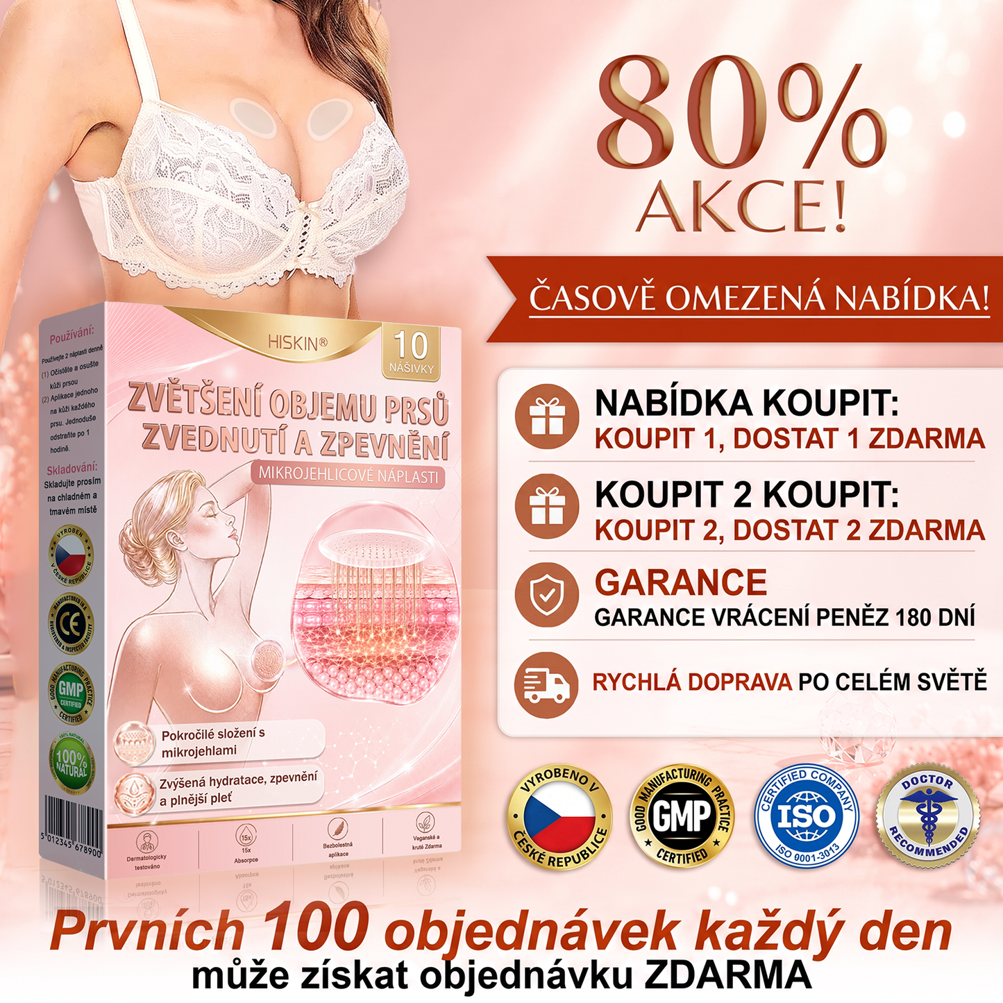 ✈️HISKIN® Mikroneedlová náplast pro podporu objemu, lifting a pevnost prsou