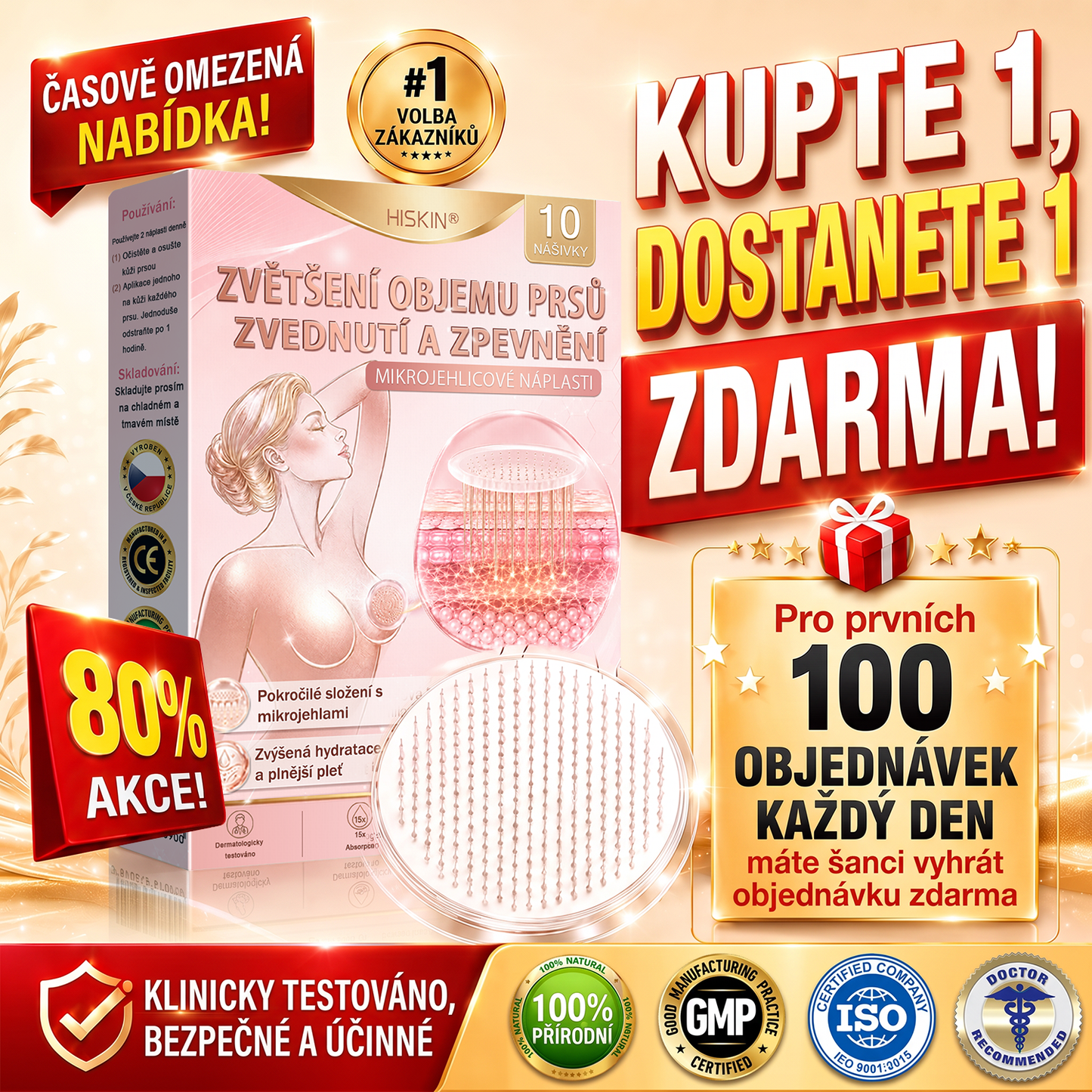 ✈️HISKIN® Mikroneedlová náplast pro podporu objemu, lifting a pevnost prsou