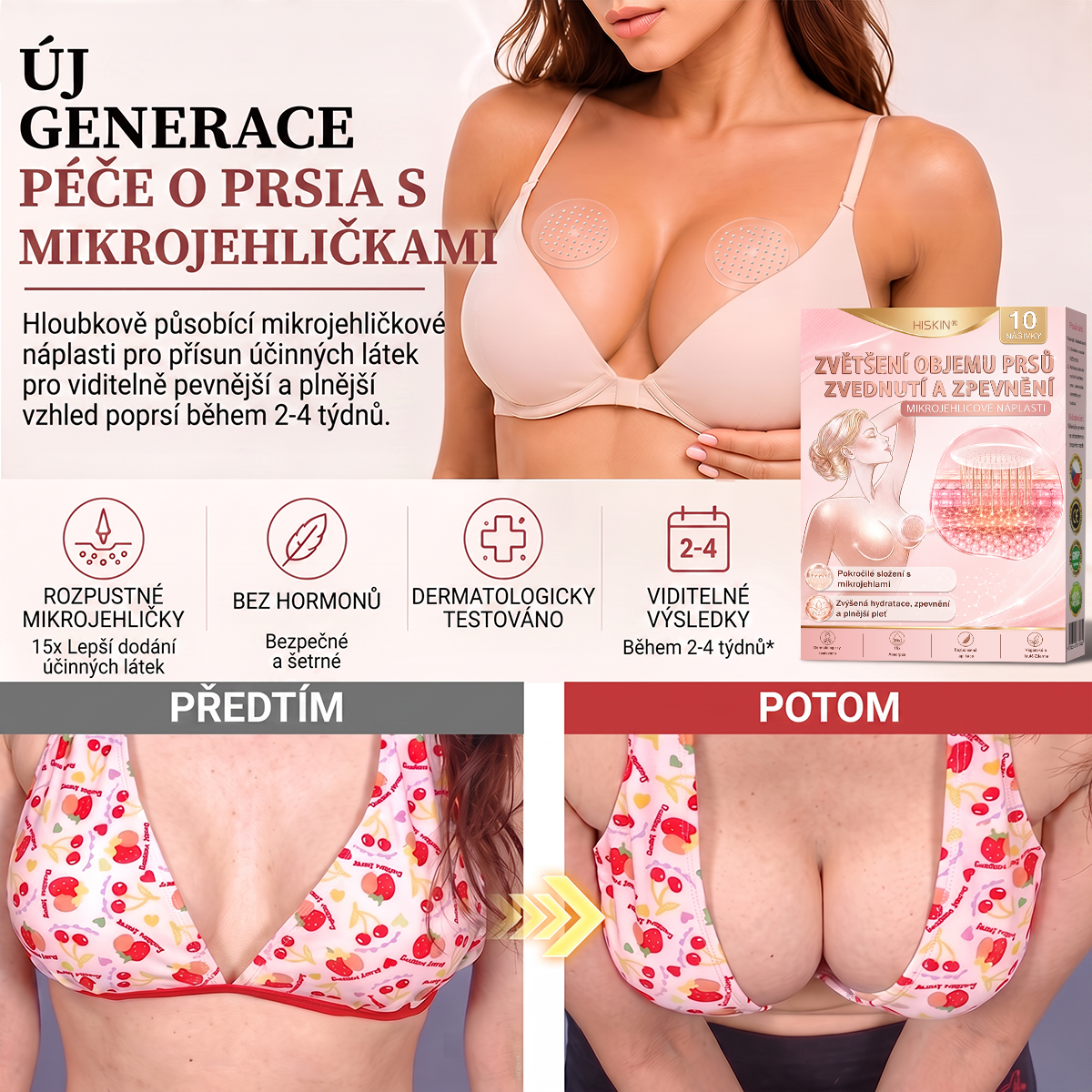 ✈️HISKIN® Mikroneedlová náplast pro podporu objemu, lifting a pevnost prsou